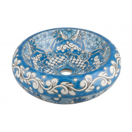 Niebieska ceramiczna nablatowa umywalka meksykańska