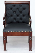 Meble kolonialne - drewniany fotel gabinetowy eco skóra czarny