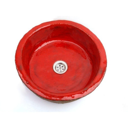 Umywalka ceramiczna czerwona rustykalna rękodzieło