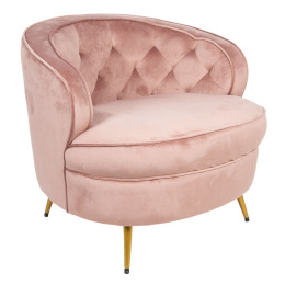 Szeroki pudrowy fotel pikowany glamour