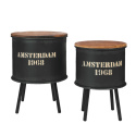 Zestaw czarnych stolików loftowych Amsterdam metal i drewno