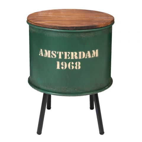 Zestaw zielonych stolików loftowych Amsterdam metal i drewno