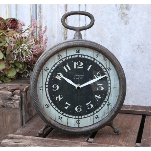 Okrągły zegar stołowy loftowy FACTORY Chic Antique