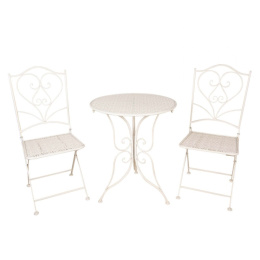 Białe przecierane meble ogrodowe stolik i dwa krzesła