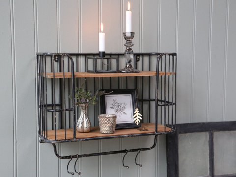 Loftowa półka ścienna z wieszakami Chic Antique B