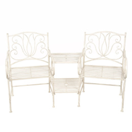 Białe 2 krzesła metalowe połączone stolikiem Clayre & Eef