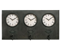 Metalowy czarny zegar ścienny z wieszakami LOFT Belldeco