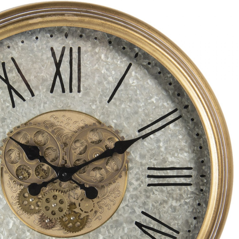 Metalowy zegar ścienny z ozdobnym mechanizmem E