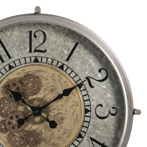 Metalowy zegar ścienny z ozdobnym mechanizmem F