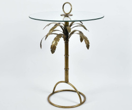Metalowy złoty stolik ze szklanym blatem Belldeco