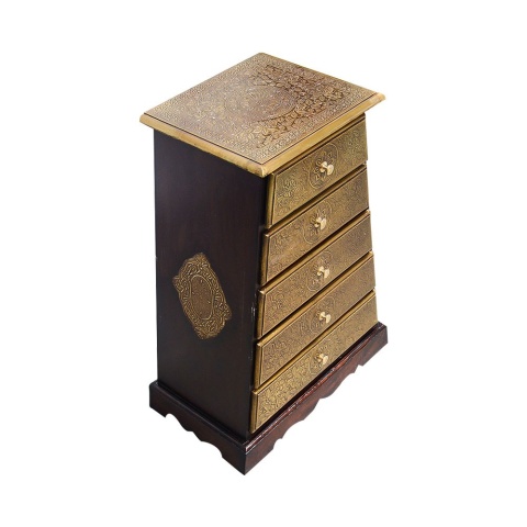 Indyjska ozdobna komoda z szufladami drewno i mosiądz 5