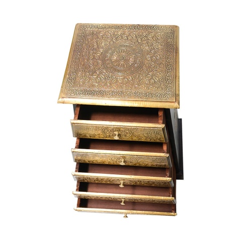 Indyjska ozdobna komoda z szufladami drewno i mosiądz 5