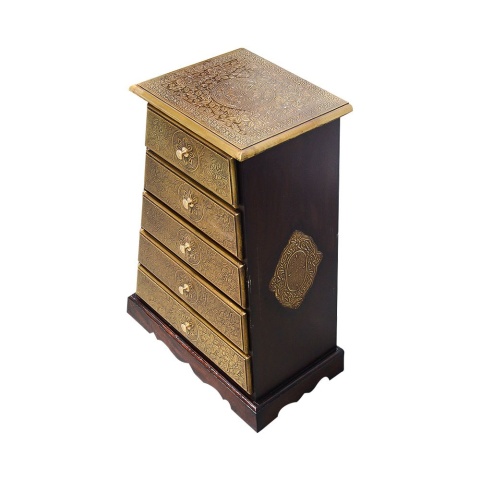 Indyjska ozdobna komoda z szufladami drewno i mosiądz 5