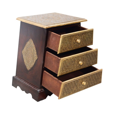 Meble indyjskie - orientalna szafka nocna drewno i mosiądz 2