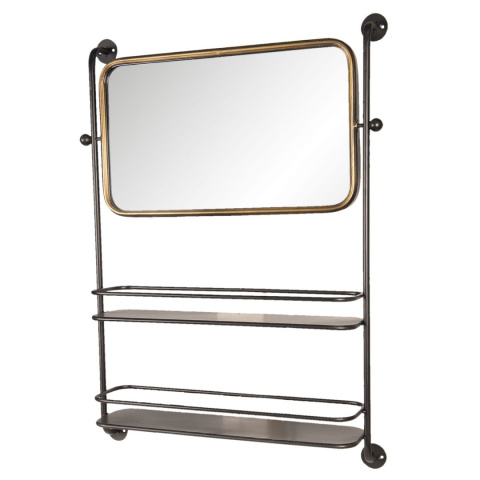 Metalowe lustro ścienne z półkami retro B