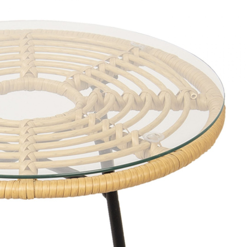 Okrągły rattanowy stolik na metalowych nogach