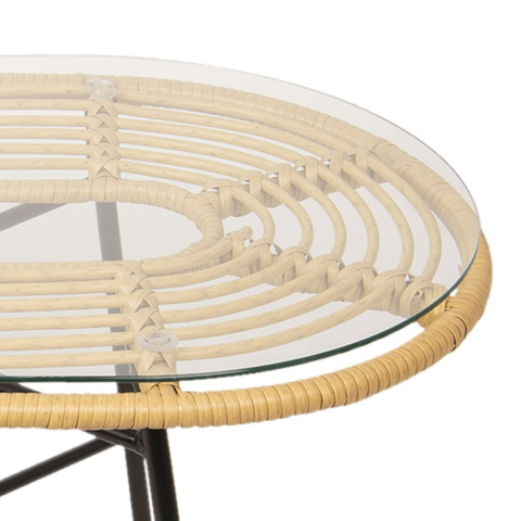 Rattanowy stolik na metalowych nogach szklany blat