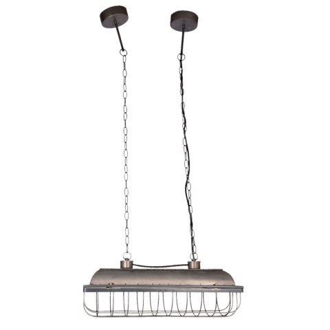 Długa metalowa lampa industrialna z kratą