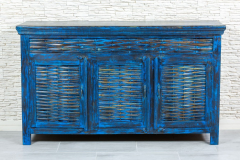 Indyjska niebieska komoda drewniana z bambusowym frontem