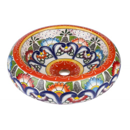Okrągła meksykańska ceramiczna umywalka z reliefem