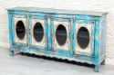 Szeroka niebieska komoda indyjska ze szklanymi frontami