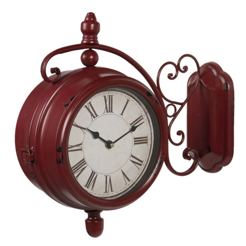 Czerwony stylizowany dwustronny zegar ścienny vintage