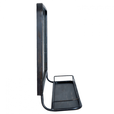 Czarne metalowe lustro ścienne z półką industrial