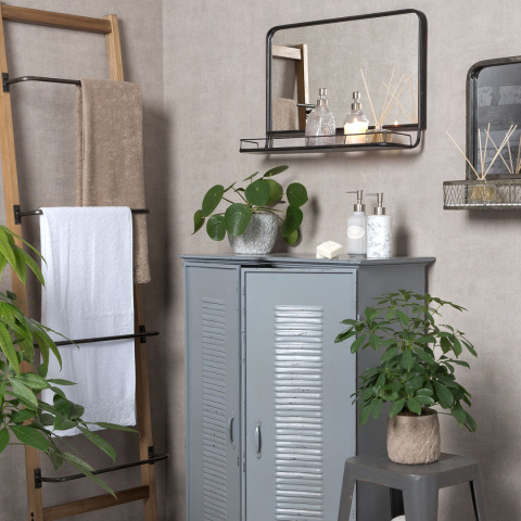 Czarne metalowe lustro ścienne z półką industrial