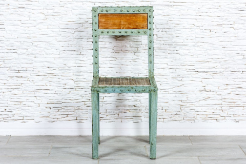 Designerskie miętowe krzesło indyjskie recykling