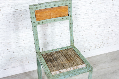 Designerskie miętowe krzesło indyjskie recykling