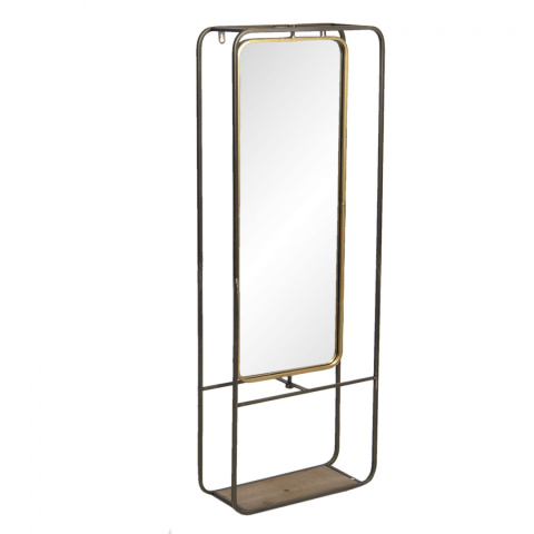 Metalowe lustro ścienne retro z drewnianą półką