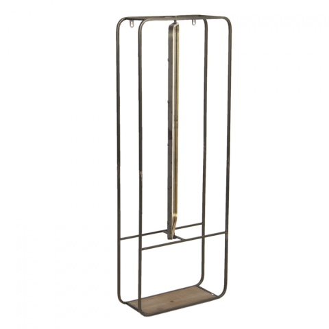 Metalowe lustro ścienne retro z drewnianą półką