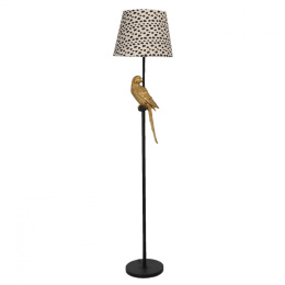 Designerska lampa podłogowa ze złotą papugą