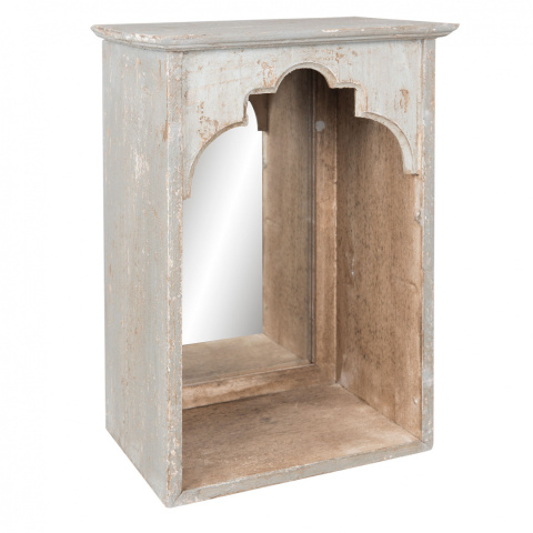 Przecierane drewniane lustro z pólką vintage