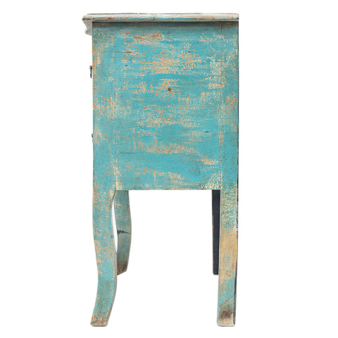 Niebieska przecierana komoda na nóżkach w stylu orientalnym