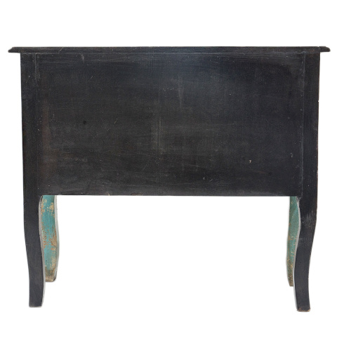 Niebieska przecierana komoda na nóżkach w stylu orientalnym