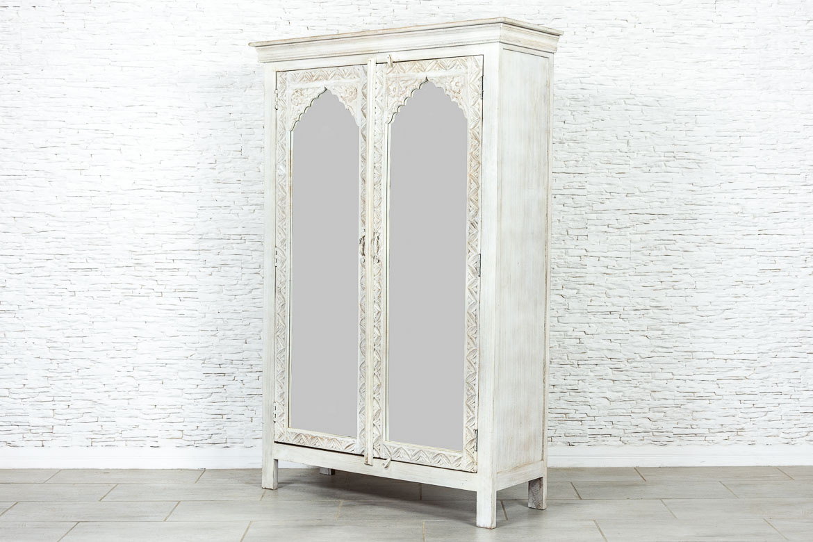 Duża biała szafa indyjska z lustrami orient