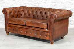 Indyjska skórzana sofa pikowana Chesterfield