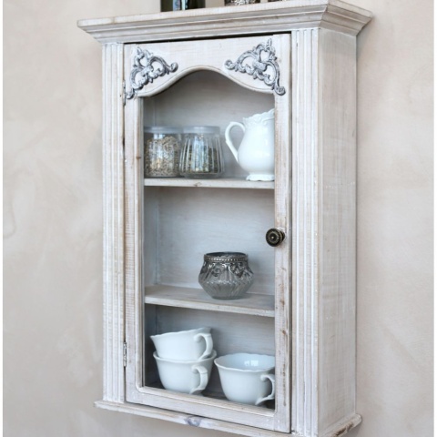 Drewniana przeszklona szafka wisząca Chic Antique B