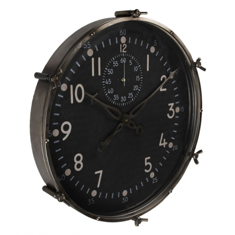 Duży czarny zegar ścienny industrialny Clayre & Eef