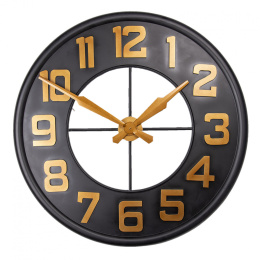 Duży zegar ścienny metalowy czarno złoty