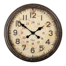 Okrągły postarzany zegar ścienny vintage