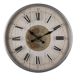 Okrągły zegar ścienny vintage z ozdobnym mechanizmem