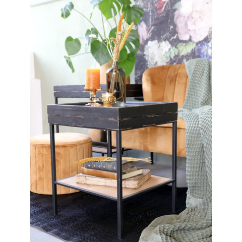 Stolik vinatge z przegródkami i szklanym blatem Chic Antique A