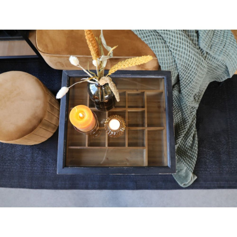 Stolik vinatge z przegródkami i szklanym blatem Chic Antique A