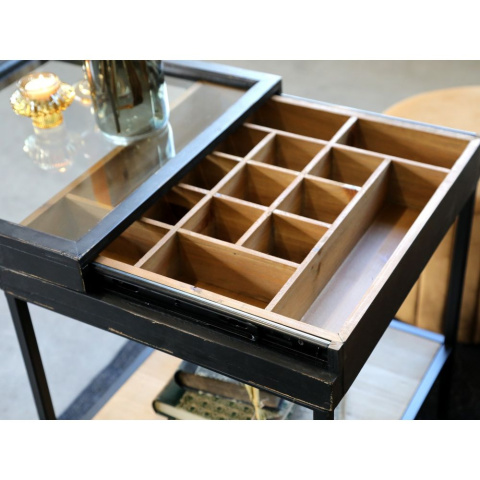 Stolik vinatge z przegródkami i szklanym blatem Chic Antique A