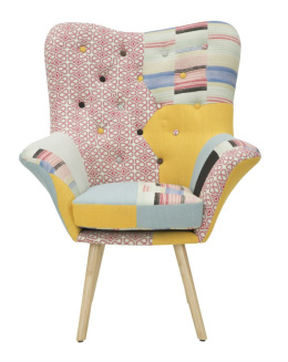 Pikowany fotel retro patchwork BIRMINGHAM NEW pastelowy
