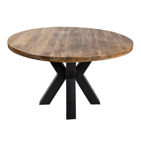 Okrągły drewniany stół skandynawski na metalowym krzyżaku 130 cm