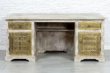 Duże bielone biurko orientalne zdobione mosiądzem