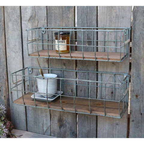 Kosze ścienne z drewnianą półką 2 szt. Chic Antique